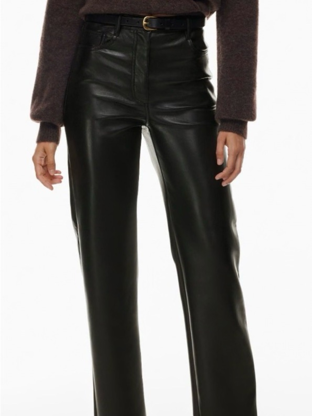 Aritzia Wilfred Black Faux Leather High-Rise Straight Melina Pants